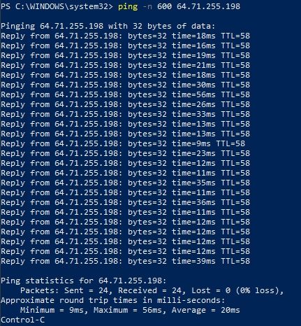 Ping test on alternative Rogers DNS