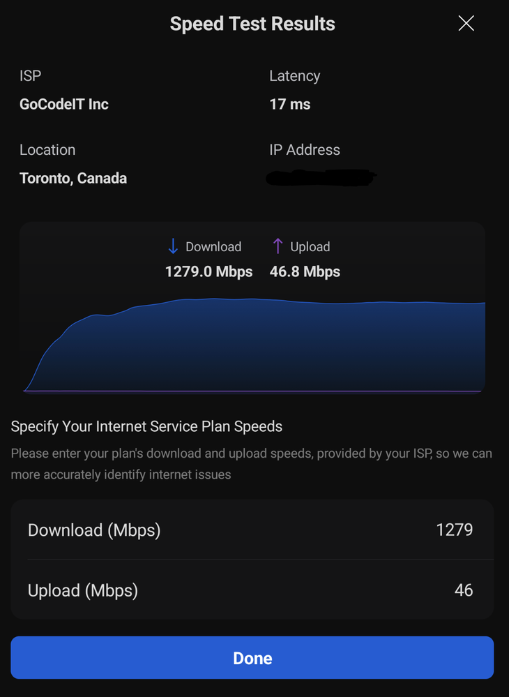 Speed test result: UniFi UDM Pro with XB7 and Mikrotik 10G SFP+ module