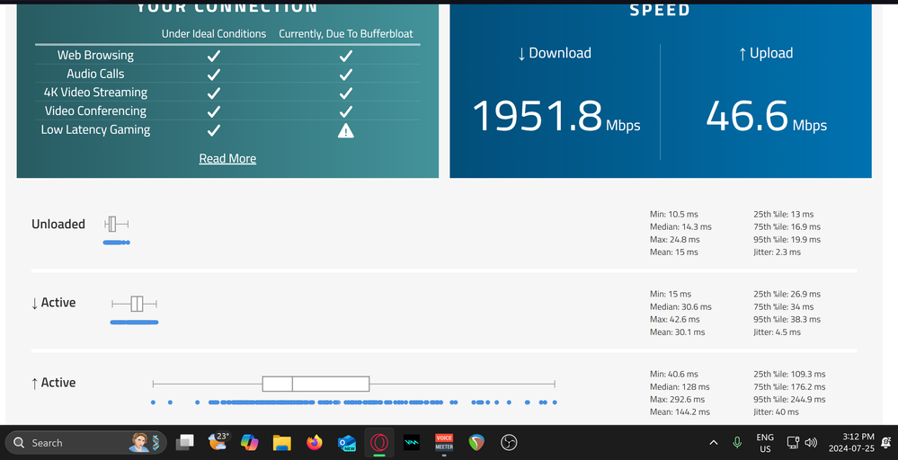 bottom half of the wave form buffer bloat speed test