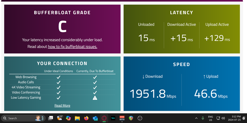 top half of the wave form buffer bloat speed test