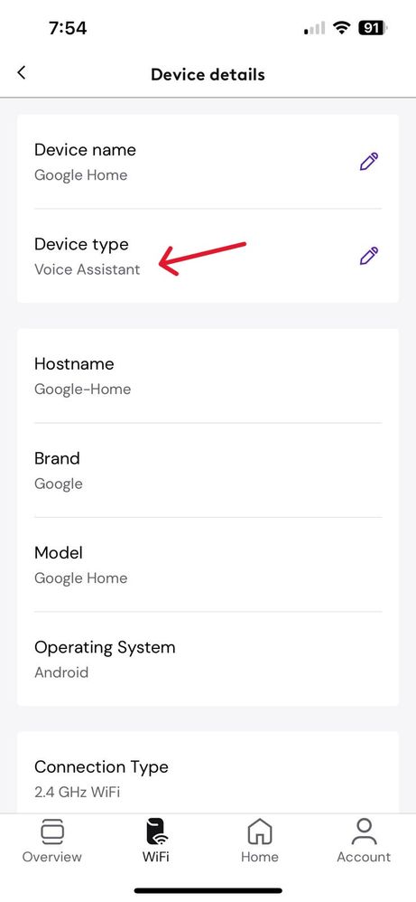 iOS - properly shows Voice Assistant device type